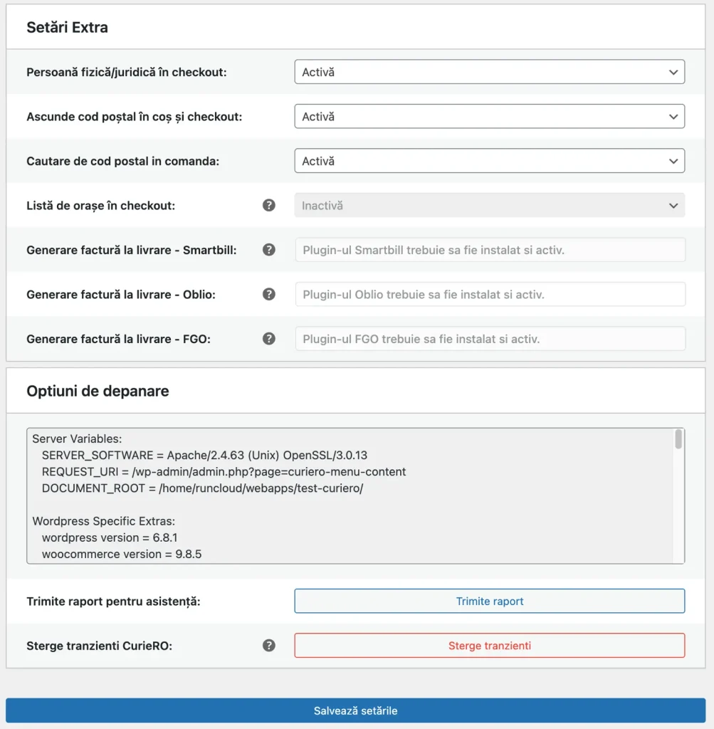 Setari Generale plugin CurieRO 4 Setari extra curiero 1