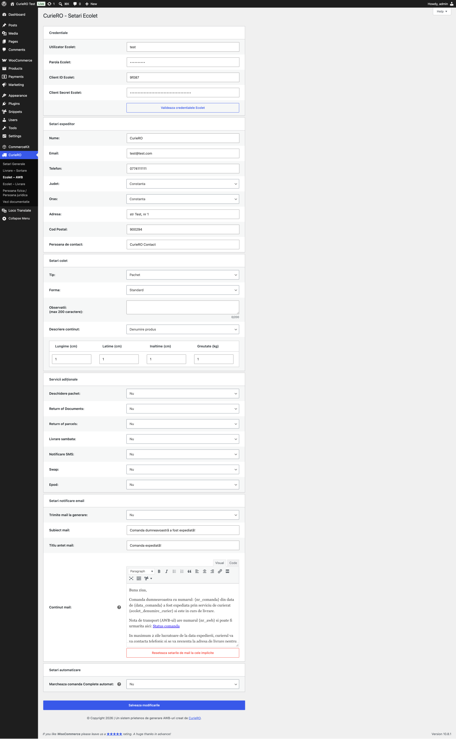 Ecolet: Ghid de completare a setărilor de generare a AWB-urilor 2 Ecolet AWB ‹ CurieRO Test — WordPress scaled