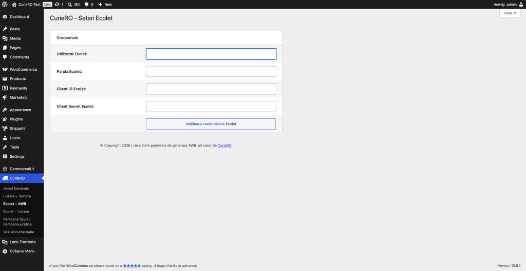 Ecolet: Ghid de completare a setărilor de generare a AWB-urilor 1 Screenshot 2026 06 17 at 16.13.28